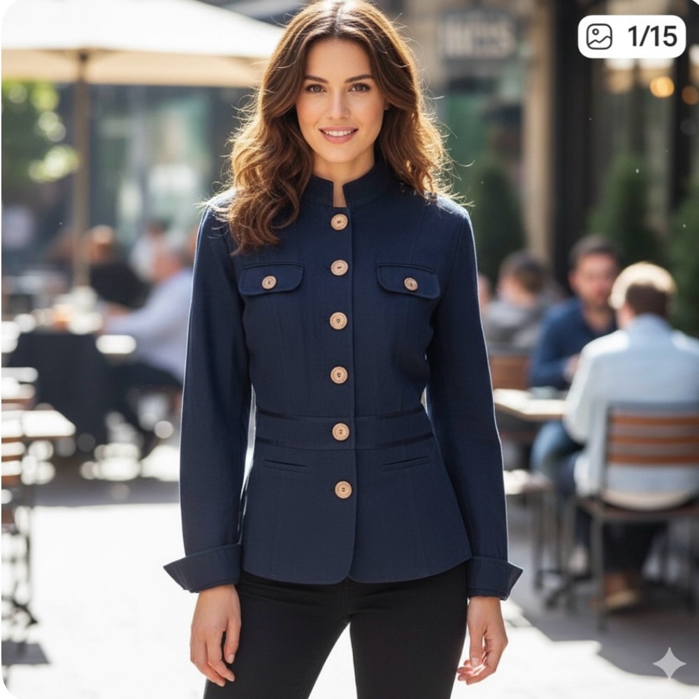 Chadwicks Navy Lightweight Military Style Jacket with Wooden Buttons - Picture 1 of 15